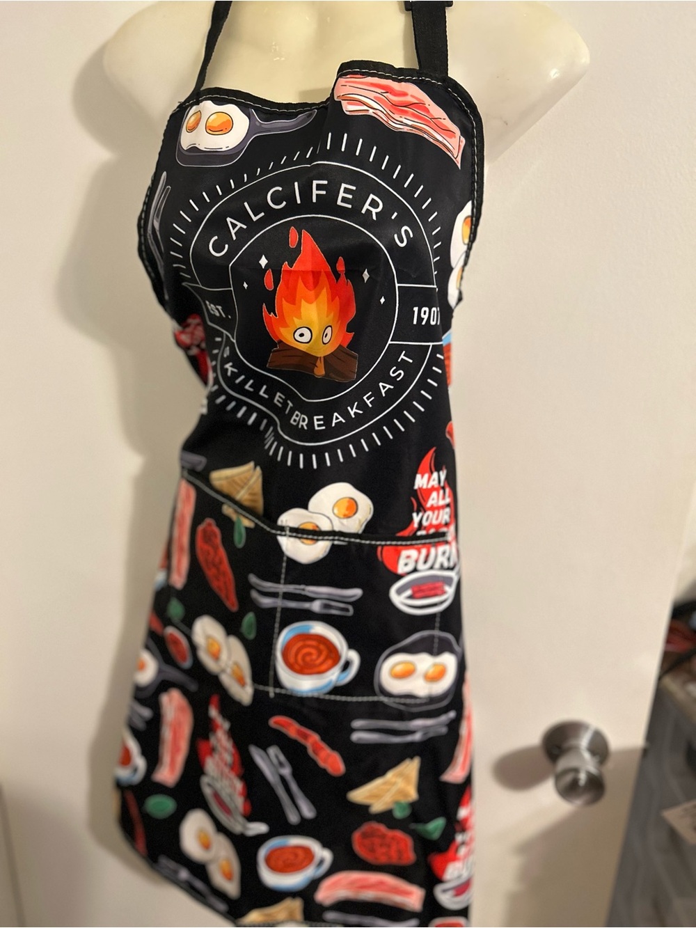Private Label Black Apron with Bacon, Eggs & Breakfast Print - Picture 4 of 4